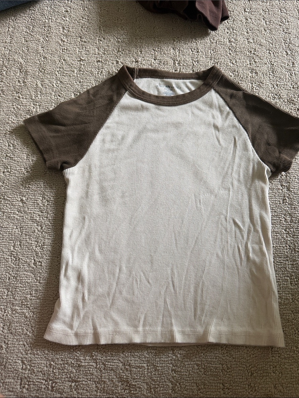 Brandy Melville  Cream and Brown Raglan Short Sleeve Tee